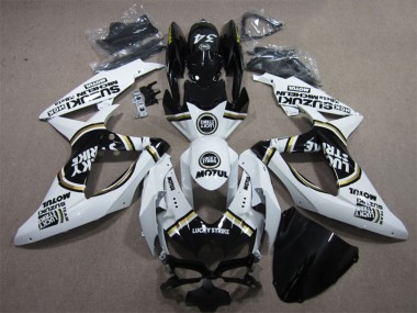 Cheap 2008-2010 Suzuki GSXR 600 Motorcycle Fairings - White Black Motul Lucky Strike
