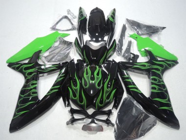 Cheap 2008-2010 Suzuki GSXR 600 Motorcycle Fairings - Glossy Black Green Flame
