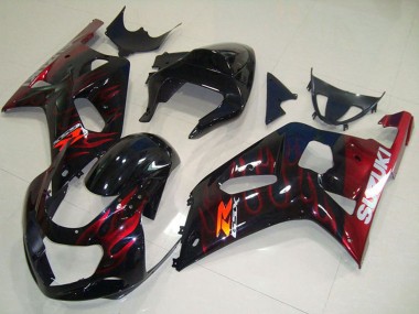 Cheap 2001-2003 Suzuki GSXR 750 Motorcycle Fairings - Glossy Black Red Flame