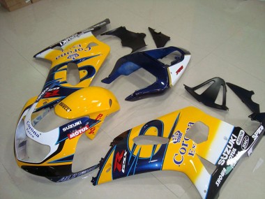 Cheap 2001-2003 Suzuki GSXR 750 Motorcycle Fairings - Yellow White Blue Alstare Corona Extra Motul