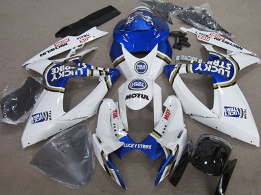 Cheap 2006-2007 Suzuki GSXR 750 Motorcycle Fairings - White Blue Michelin Motul Lucky Strike