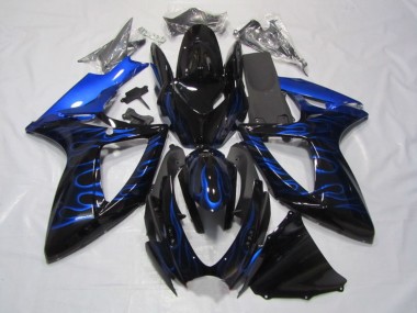 Cheap 2006-2007 Suzuki GSXR 750 Motorcycle Fairings - Glossy Black Blue Flame