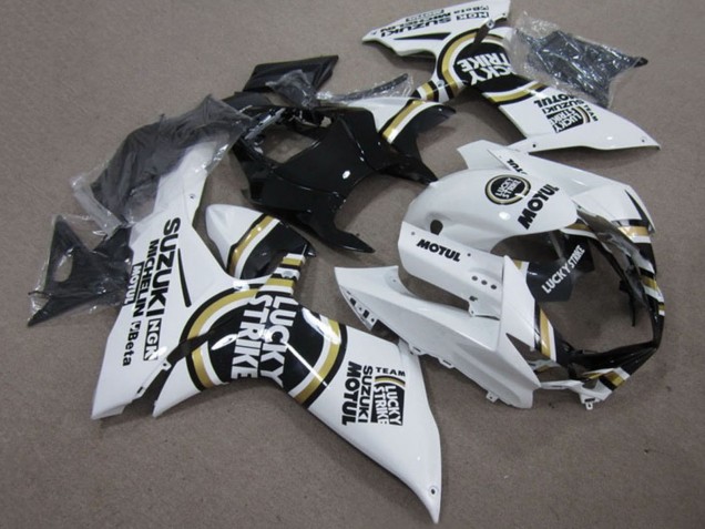 2011-2024 Suzuki GSXR 750 Motorcycle Fairings - White Lucky Strike Black Motul