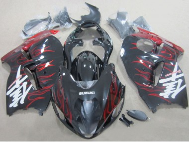 Cheap 1996-2007 Suzuki GSXR 1300 Hayabusa Motorcycle Fairings - Black Red Flame