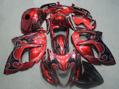 Cheap 1996-2007 Suzuki GSXR 1300 Hayabusa Motorcycle Fairings - Red Silver Black Flame
