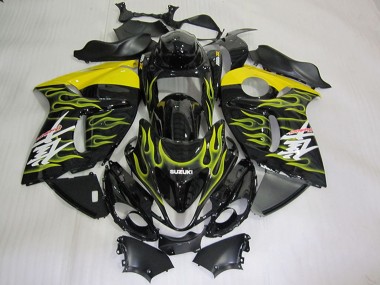 Cheap 2008-2020 Suzuki GSXR 1300 Hayabusa Motorcycle Fairings - Glossy Black Yellow Flame
