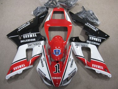 Cheap 1998-1999 Yamaha YZF R1 Motorcycle Fairings - White Red Glossy Black Yamalube 50