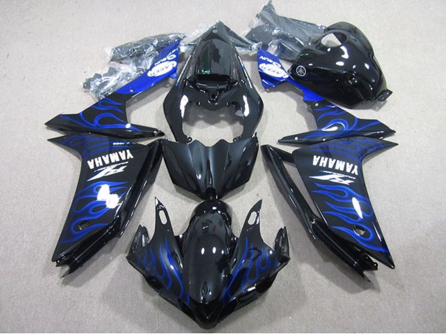 2007-2008 Yamaha YZF R1 Motorcycle Fairings - Glossy Black Blue Flame