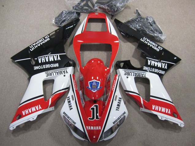 2009-2011 Yamaha YZF R1 Motorcycle Fairings - White Red Black Bridgestone Yamalube Semakin Didepan