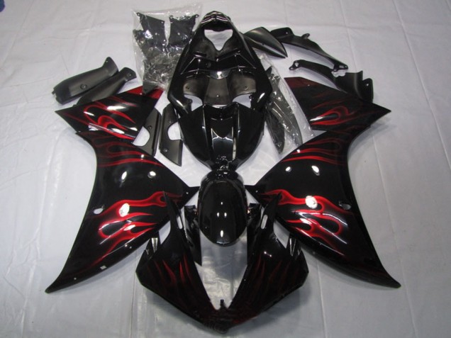 2009-2011 Yamaha YZF R1 Motorcycle Fairing - Glossy Black Red Flame