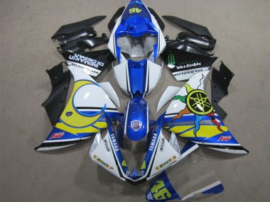 Cheap 2012-2014 Yamaha YZF R1 Motorcycle Fairings - White Blue Yellow Black Pizzoli Semakin Didepan Monster