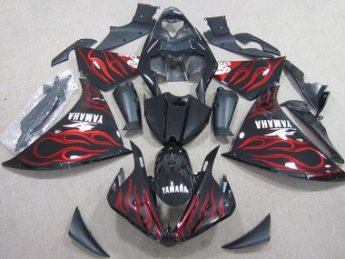 Cheap 2012-2014 Yamaha YZF R1 Motorcycle Fairings - Glossy Black Red Flame