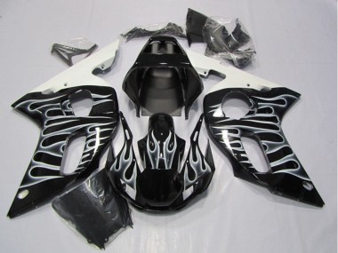 Cheap 1998-2002 Yamaha YZF R6 Motorcycle Fairings - Glossy Black White Flame