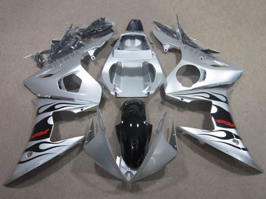 Cheap 2003-2004 Yamaha YZF R6 Motorcycle Fairings - Silver Glossy Black Flame