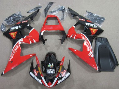 Cheap 2003-2004 Yamaha YZF R6 Motorcycle Fairings - Red White Glossy Black Santander Fimer Volvo