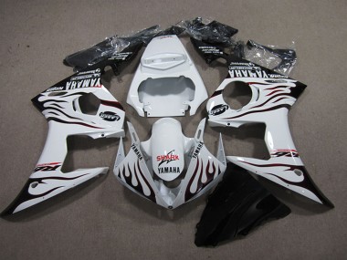 Cheap 2003-2004 Yamaha YZF R6 Motorcycle Fairings - White Glossy Black Flame Shark