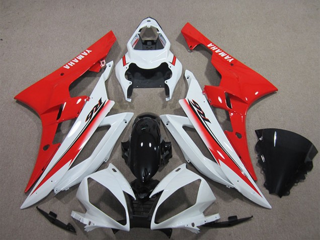 2006-2007 Yamaha YZF R6 Motorcycle Fairing - White Red Glossy Black