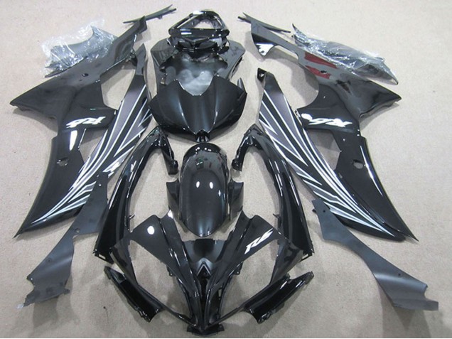 2008-2016 Yamaha YZF R6 Motorcycle Fairings - Glossy Black White Stripe