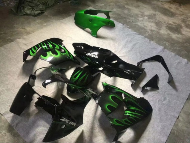 Cheapest 2000-2001 Glossy Black Green Flame Kawasaki ZX9R Motorcyle Fairings