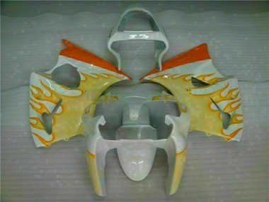 Cheapest 2000-2002 White Yellow Flame Kawasaki ZX6R Bike Fairings