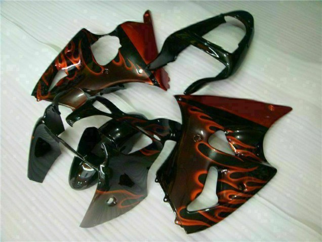 Cheapest 2000-2002 Black Red Flame Kawasaki ZX6R Motorcycle Fairing Kits