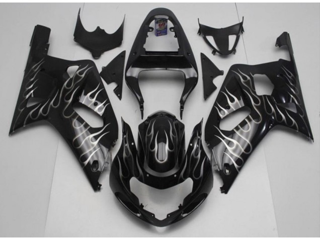 Cheapest 2001-2003 Black White Flame Suzuki GSXR 600/750 Motorcycle Fairing Kits