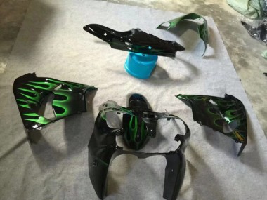 Cheapest 2002-2003 Glossy Black Green Flame Kawasaki ZX9R Motorcycle Fairings