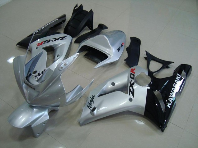 Cheapest 2003-2004 Silver Black Kawasaki ZX6R Motorcycle Fairing Kit