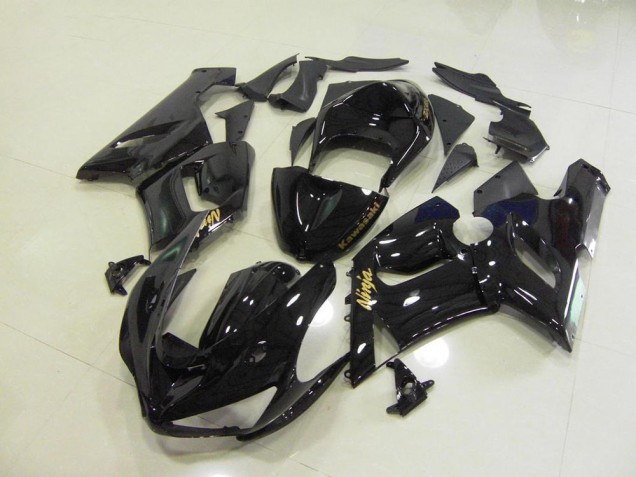 Cheapest 2005-2006 Glossy Black Gold Decals Kawasaki ZX6R Motorcycle Fairings Kits