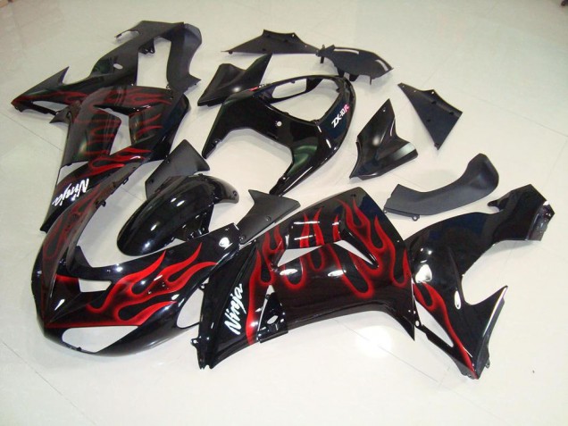 Cheapest 2006-2007 Black Red Flame Kawasaki ZX10R Moto Fairings