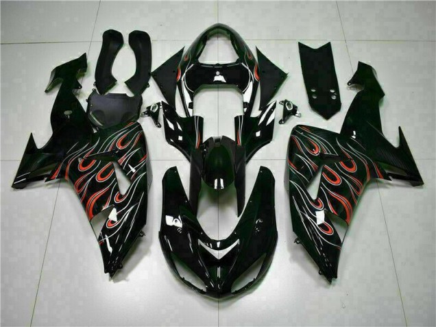 Cheapest 2006-2007 Black Red Flame Kawasaki ZX10R Motorcyle Fairings