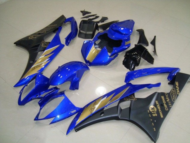 Cheapest 2006-2007 Black Blue with Gold Sticker Yamaha YZF R6 Motorcycle Fairing Kit