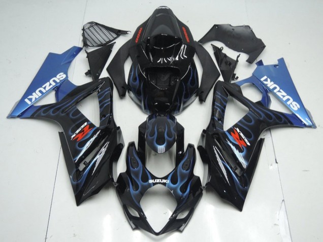 Cheapest 2007-2008 Black Blue Flame Suzuki GSXR 1000 K7 Motorcycle Fairing Kit