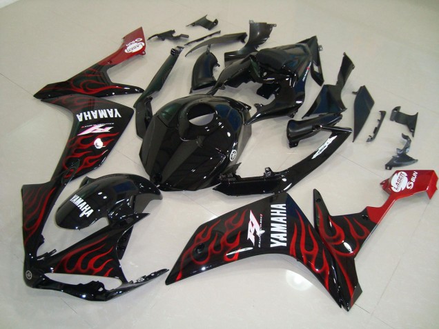 Cheapest 2007-2008 Glossy Black Flame Yamaha YZF R1 Motorcycle Fairings Kits