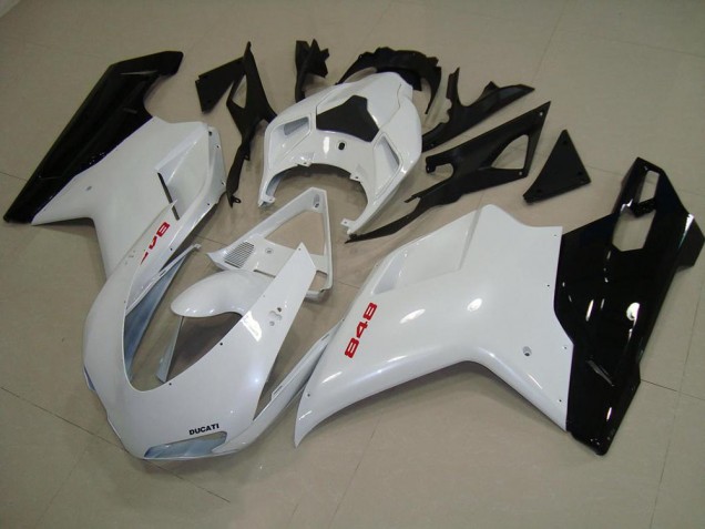 Cheapest 2007-2014 Pearl White Black Ducati 848 1098 1198 Motorcycle Fairing Kits