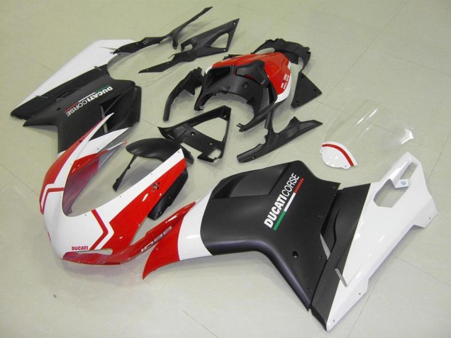 Cheapest 2007-2014 Matte Black White Red Ducati 848 1098 1198 Motorcycle Fairing Kit