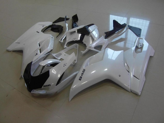 Cheapest 2007-2014 Pearl White Black Stripe Ducati 848 1098 1198 Motorcycle Replacement Fairings
