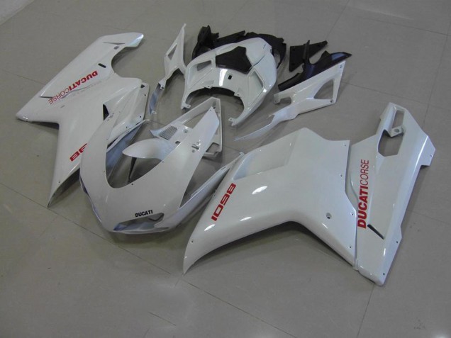 Cheapest 2007-2014 Pearl White with Red Decals Ducati 848 1098 1198 Motorcyle Fairings