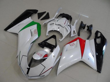 Cheapest 2007-2014 Peral White with Italy Flag Ducati 848 1098 1198 Motorcycle Fairings Kit