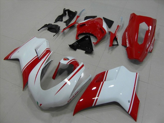 Cheapest 2007-2014 White and Red Racing Version Ducati 848 1098 1198 Motorbike Fairing