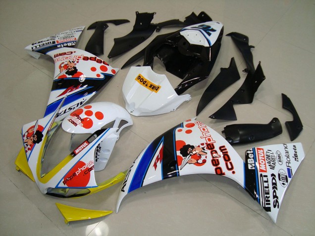 Cheapest 2012-2014 White Black Pepe Phone Yamaha YZF R1 Motorcycle Fairings Kit Cheapest 2012-2014 White Black Pepe Phone Yamaha YZF R1 Motorcycle Fairings Kit