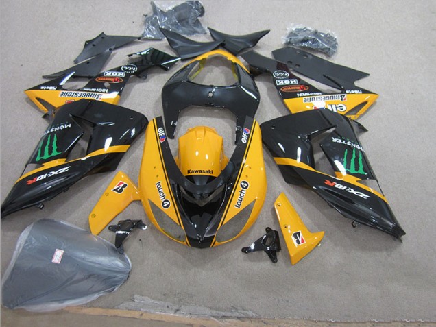 Cheapest 2006-2007 Black Yellow Touch4 Monster Kawasaki ZX10R Motorcycle Fairing