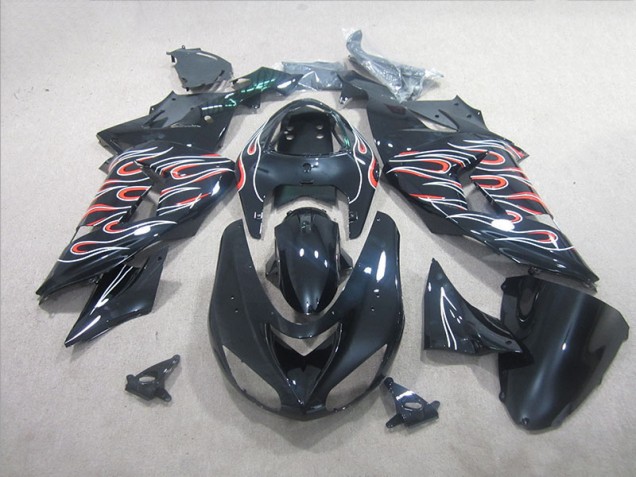 Cheapest 2006-2007 Black White Red Flame Kawasaki ZX10R Motorbike Fairing