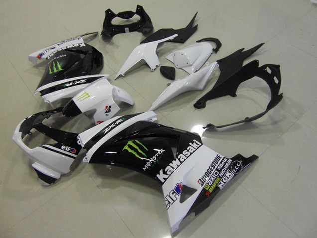 Cheapest 2008-2012 Black White Monster Kawasaki ZX250R Motorcycle Fairings & Bodywork