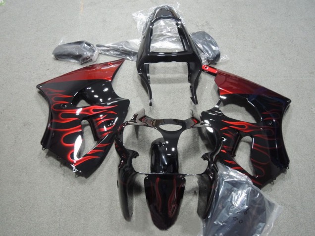 Cheapest 2000-2002 Black Red Flame Kawasaki ZX6R Motorbike Fairing Kits