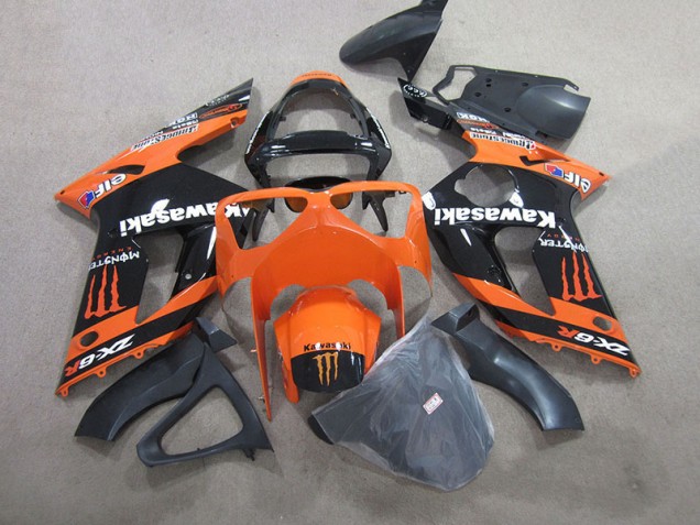 Cheapest 2003-2004 Black Orange Monster Kawasaki ZX6R Motorbike Fairings