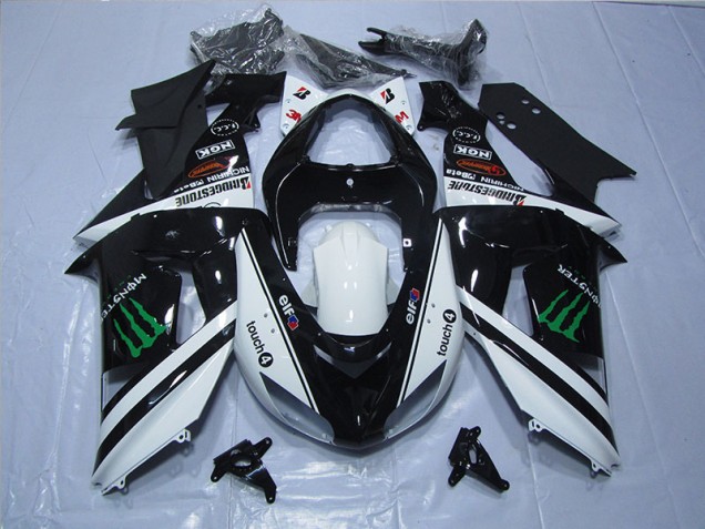 Cheapest 2007-2008 Black White Monster Touch4 Kawasaki ZX6R Bike Fairings