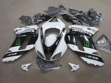 Cheapest 2007-2008 Black White Monster Kawasaki ZX6R Replacement Motorcycle Fairings
