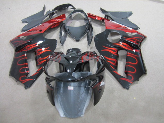 Cheapest 2007-2008 Black Red Flame Kawasaki ZX6R Replacement Fairings