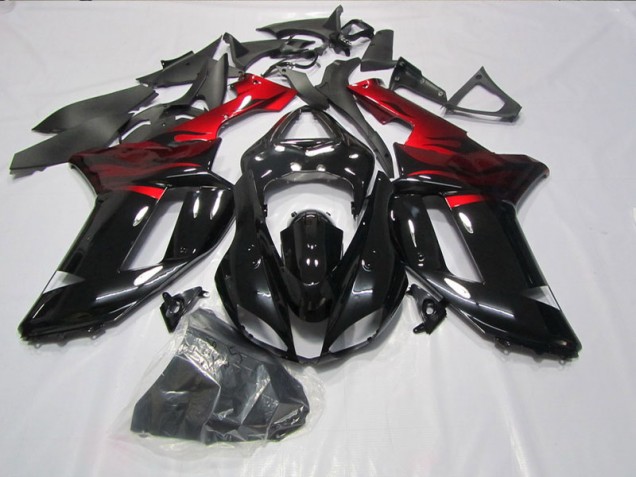 Cheapest 2007-2008 Black Red Kawasaki ZX6R Motorcycle Fairings Kit
